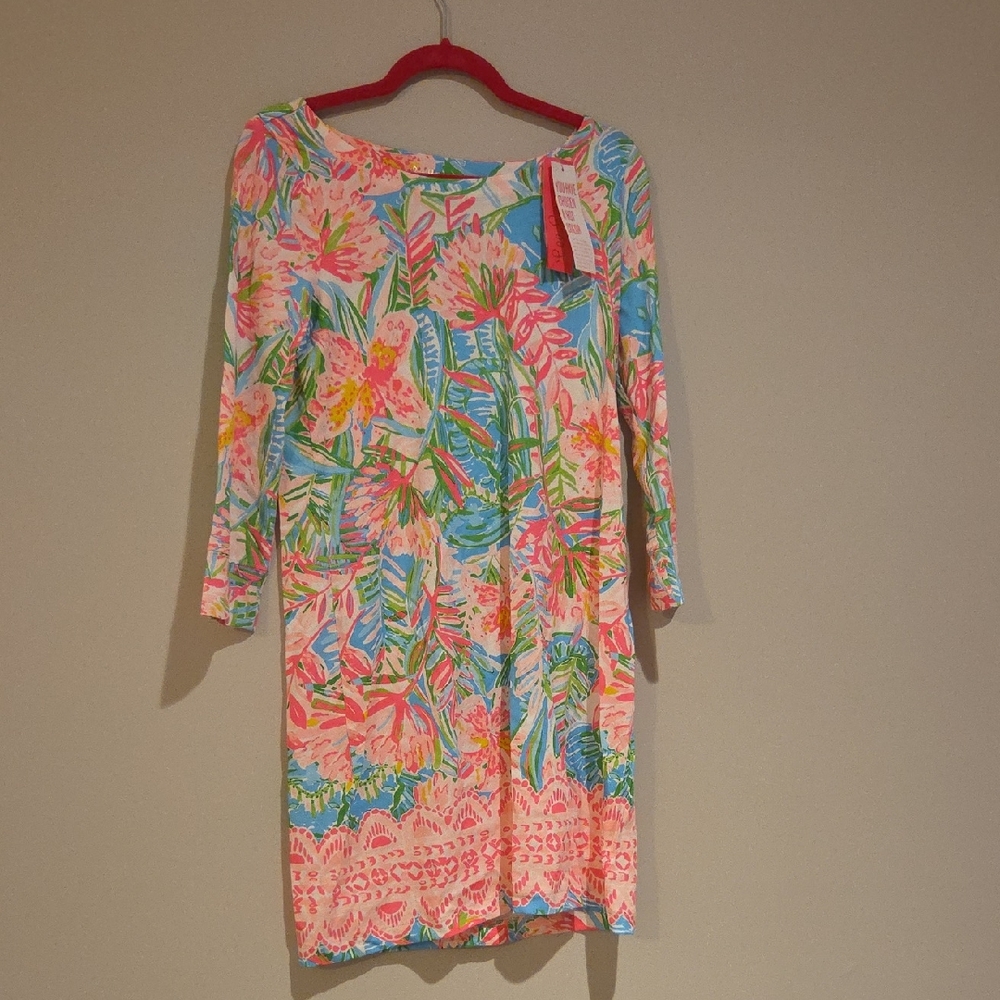 Lilly Pulitzer Tropical Floral Long Sleeve Dress - Pink, Blue, Green